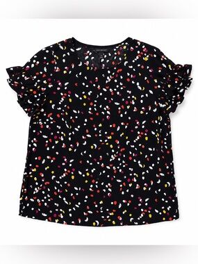 Lane Bryant Size 14 Black Confetti Dot Ruffle Sleeve Blouse Top